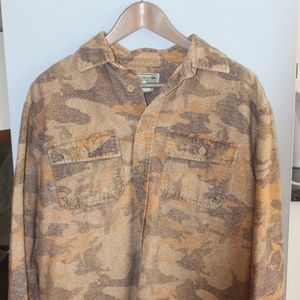LL Bean Camo flannel shirt with button down front.  Men's  Size M